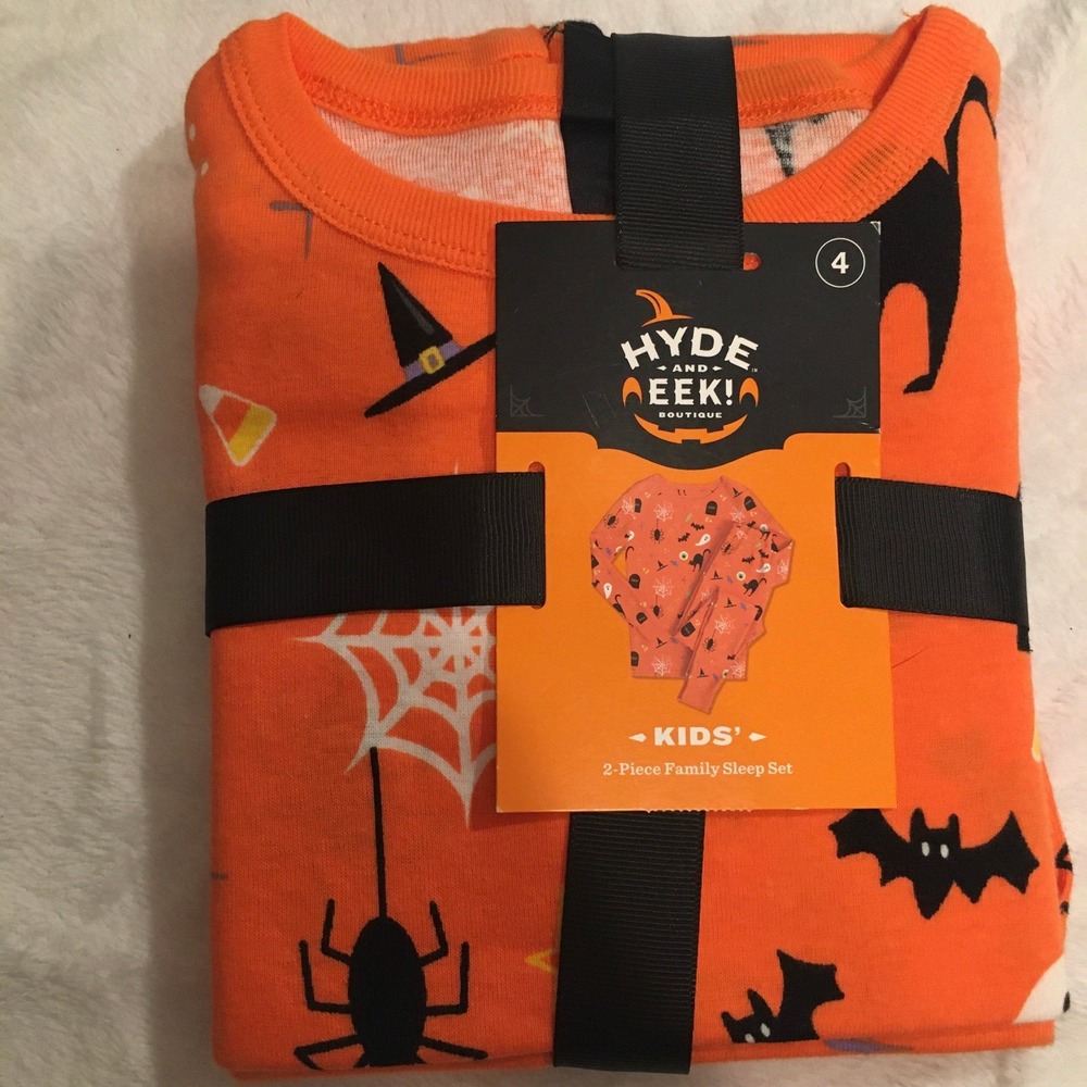 Hyde and EEK Pajama Set Kids Size 4 Orange New Halloween Spooky Print 2pc Set